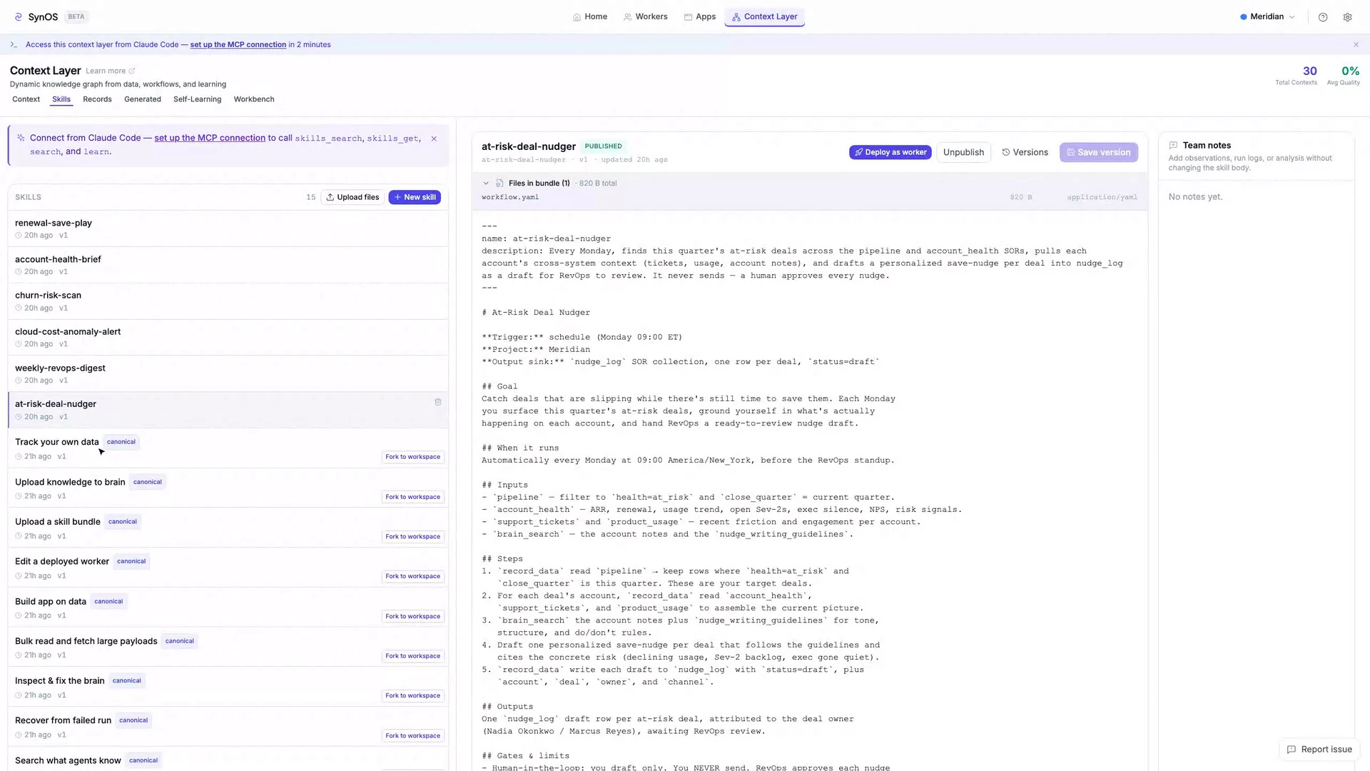Versioned skills registry with publish and deploy-as-worker